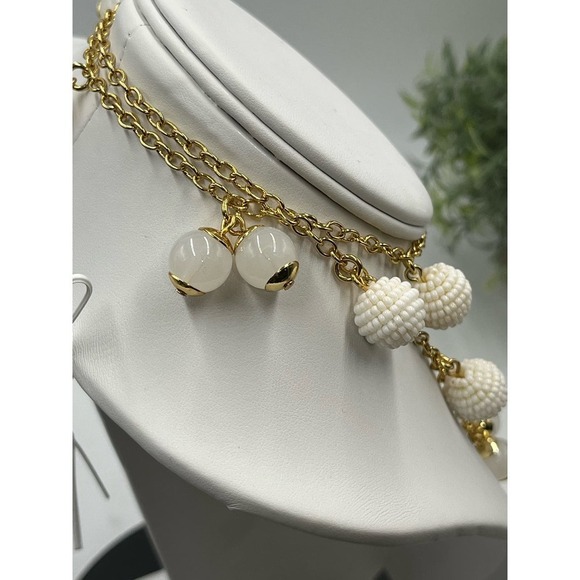 J. Crew Gold Tone White Beaded Beads and Whitish Orb Long Necklace New - Picture 3 of 12